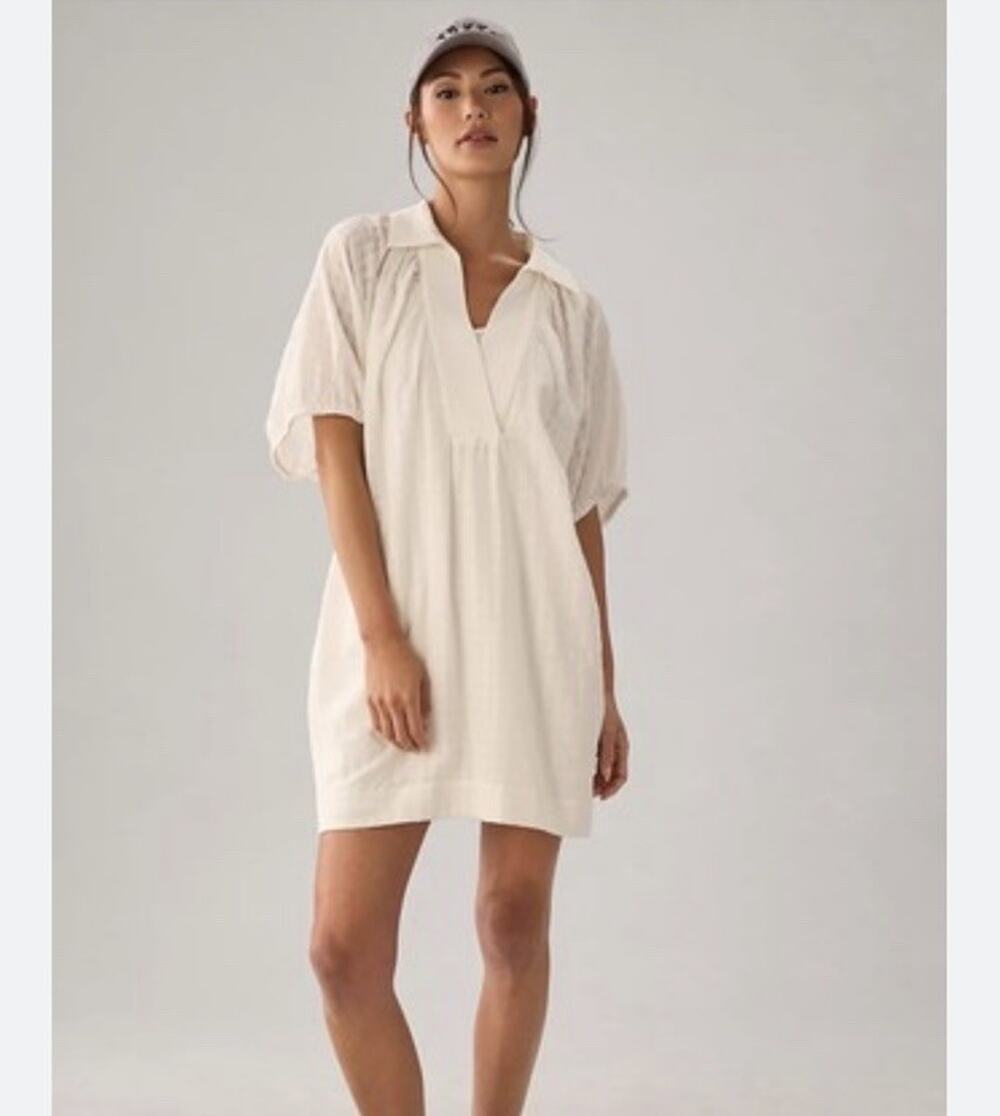 Anthropologie By Anthropologie V-Neck Tiered-Sleeve Tunic Dress Size XXS White